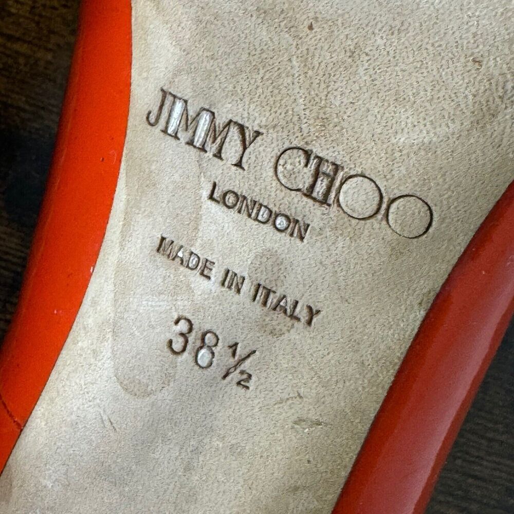 Jimmy Choo Abel Patent Leather Classic Pumps Size 38.5 US 8.5 Orange Stiletto - Picture 10 of 13